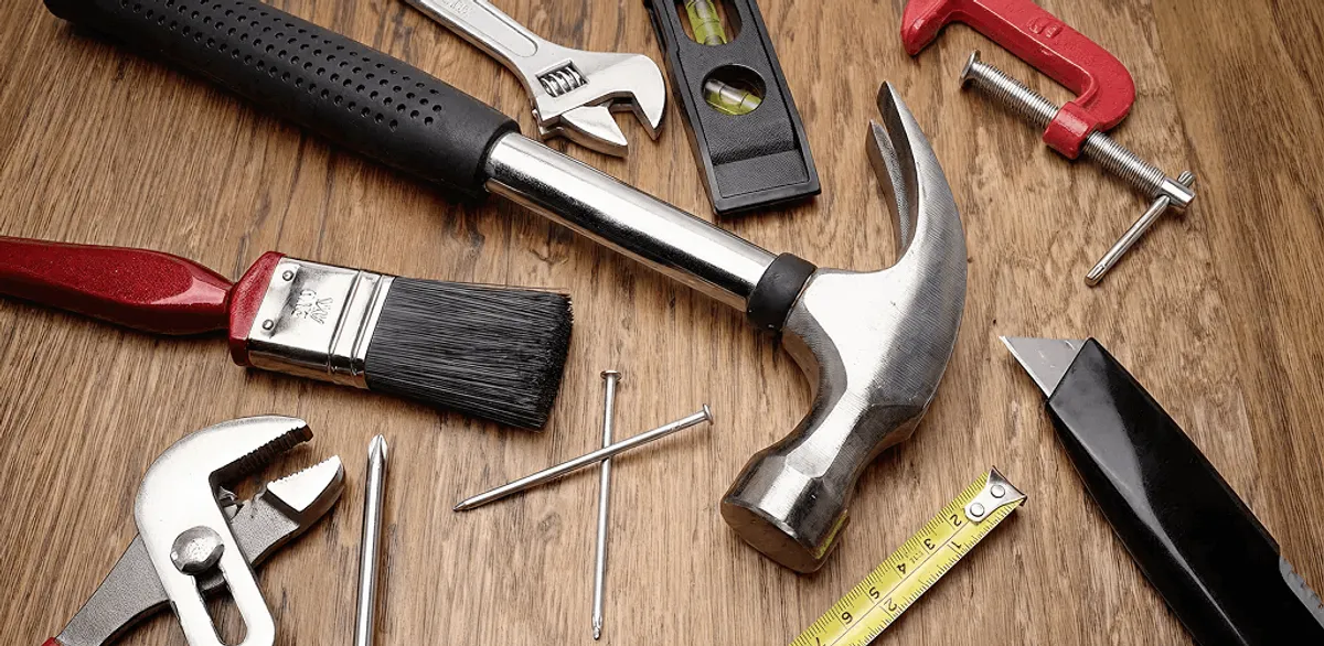 Handyman tools laid out for home repair and maintenance work in Riverside, CA