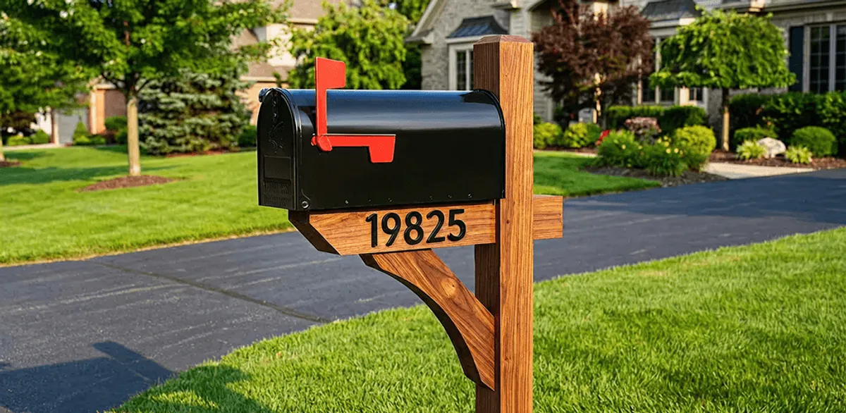 New mailbox installation with post and address number for a home in Riverside, CA