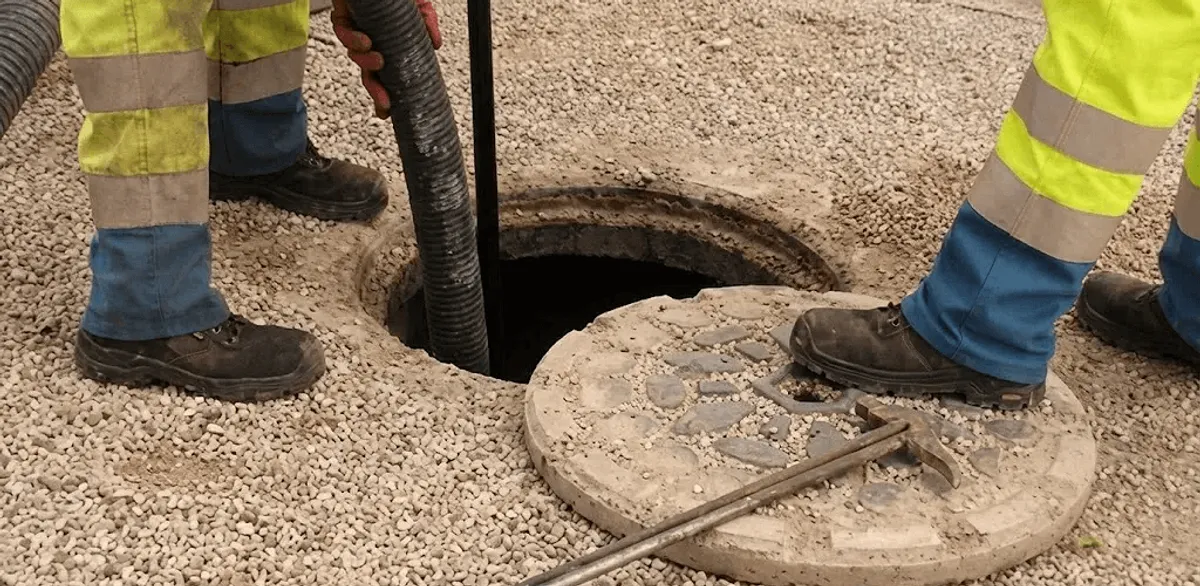 Drain cleaning crew clearing a sewer access point with professional equipment in Riverside, CA
